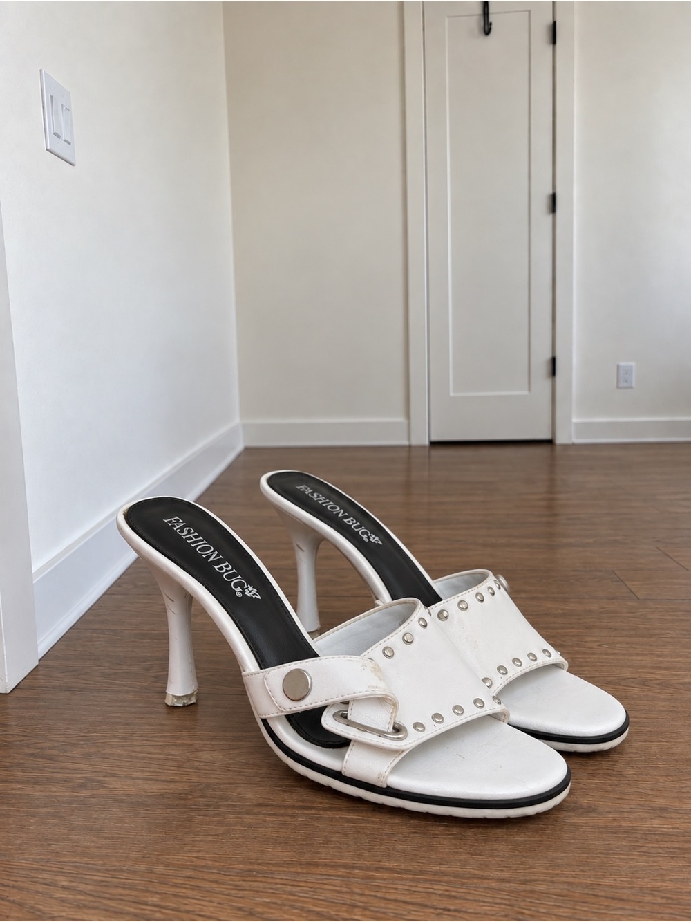 Vintage Fashion Bug White Studded Mule Heels
